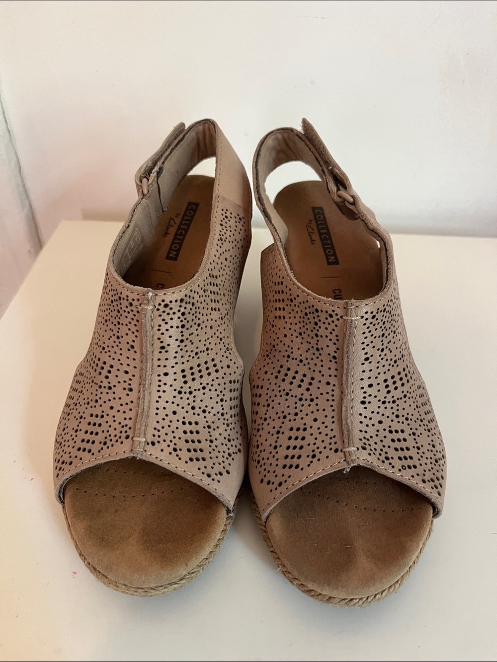 Clarks Taupe Perforated Open-Toe Slingback Sandals